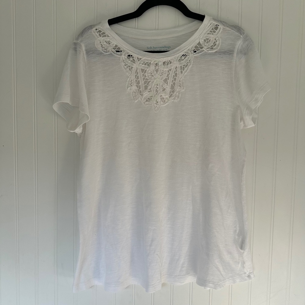 Soft Surroundings White Crochet T-Shirt Top Women's Size Small